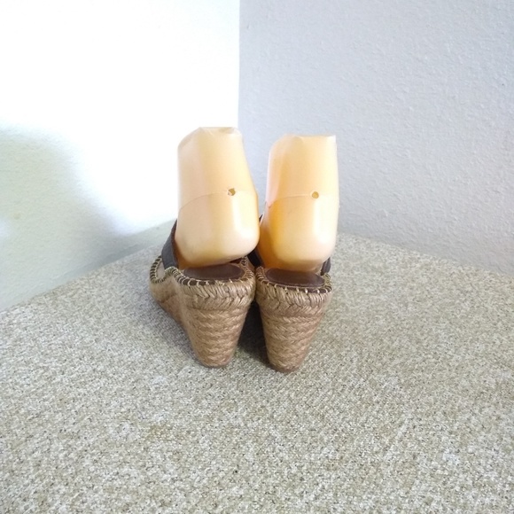 Burberry Brown Leather Plaid Wedge Sandals - Picture 4 of 6